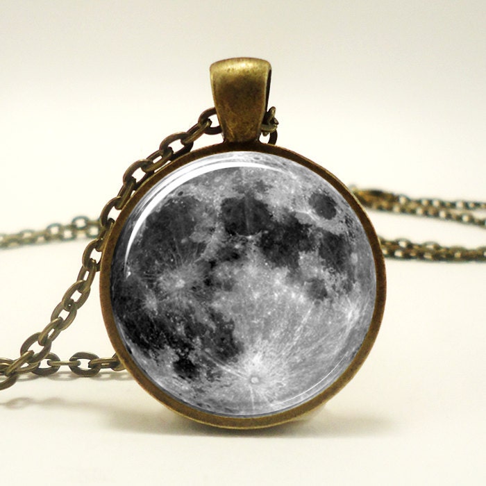 Full Moon Necklace, Glass Photo Necklace, Bronze (0439B1IN)