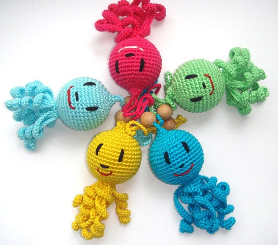 Rattle Colorful octopus toy  Crochet animal  Sea creature Rainbow Multicolor Marine Animal Funny bright octopus  Teether toy