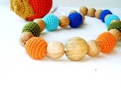 Nursing  necklace orange blue Teething necklace For mom and baby Colorful -  turquoise, natural wooden beads eco friendly