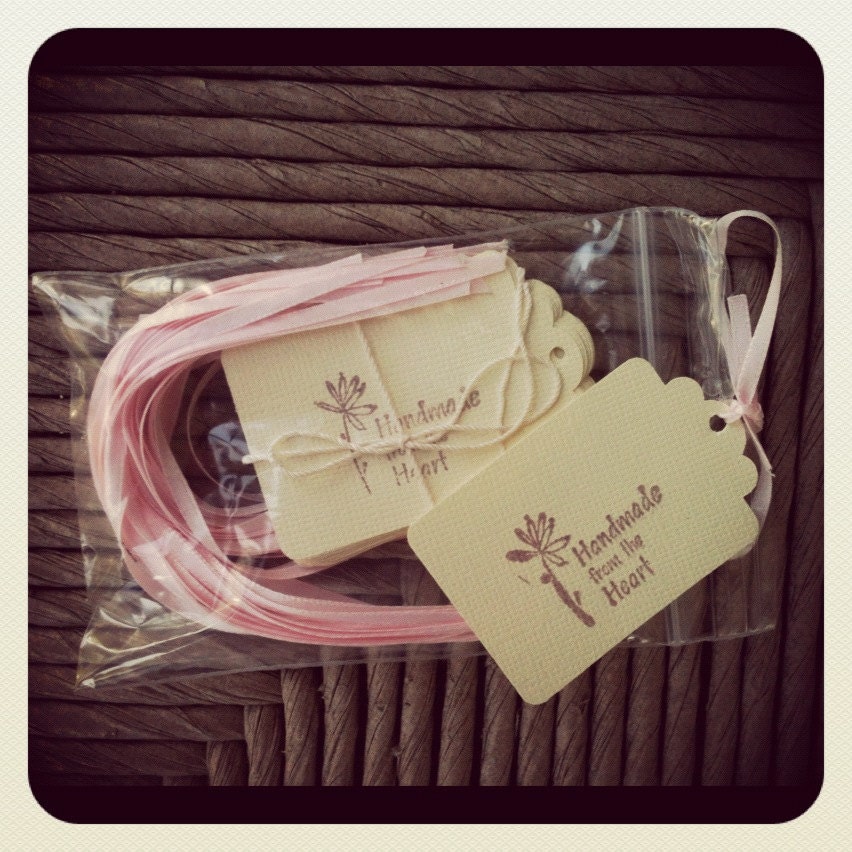 Handmade from the Heart gift tags/price tags, set of 25.  Great for gift giving, Etsy orders or craft shows.
