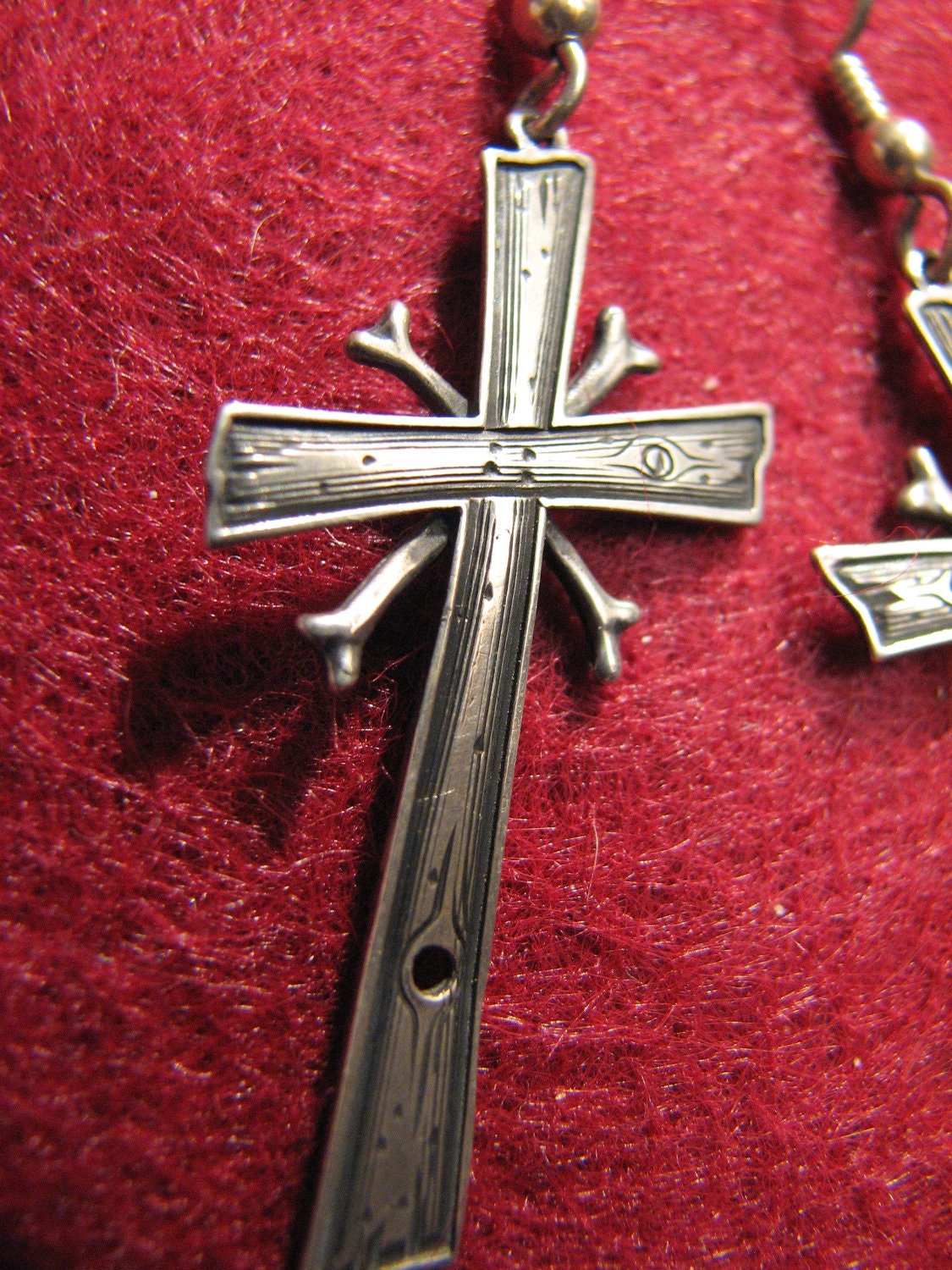 Vintage KIT CARSON Signed Sterling Silver Cross/Heart Pierced Dangle Earrings