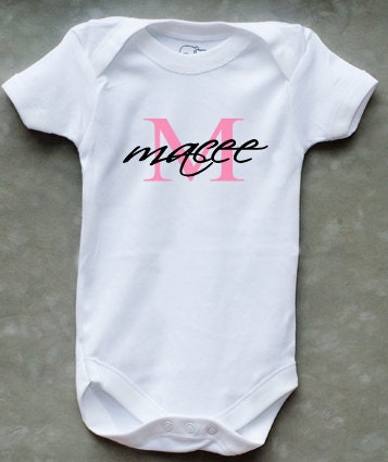 Custom Personalized Baby Boy Girl Monogram Name Onesie Baby Shower Gift Present Cute Infant Bodysuit Script font