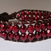 Leather Wrap Bracelet, Beaded crimson sparkle, ruby red, boho chic, single wrap
