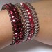 Leather Wrap Bracelet, Beaded crimson sparkle, ruby red, boho chic, single wrap