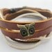 Bracelet-antique bronze owl real leather bracelet,real leather bracelet