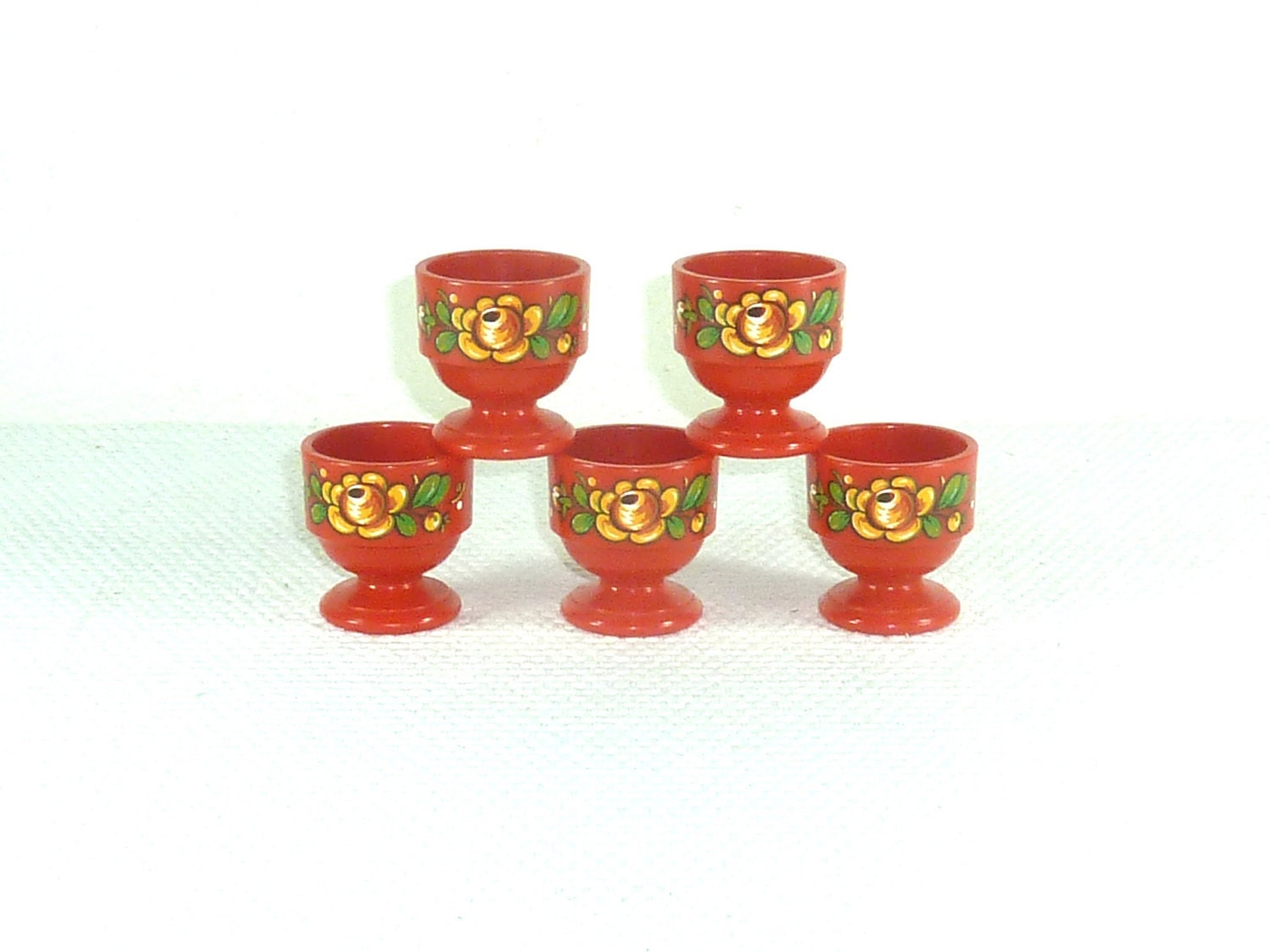 Set Of Five Emsa Red Floral Egg Cups Made in West Germany