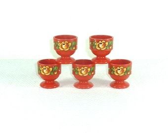 Set Of Five Emsa Red Floral Egg Cups Made in West Germany