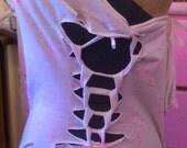 Motorcycle White Off the shoulder Bike Rhinestones Tshirt White Weave style Bottom Fray style Spray Splattered Sz M to L Adjustable