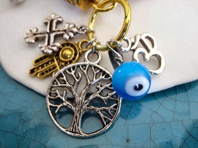 Boho Chic Black Triple Wrap Leather Charm Bracelet with Tree of Life, Hamsa, Ohm, Cross, Evil Eye...."FREE SHIPPING"