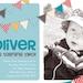 Boy First Birthday Invitation Bunting Flags Banner Photo Printable Invite - 1 Year Old or 2 Year Old - Second Birthday