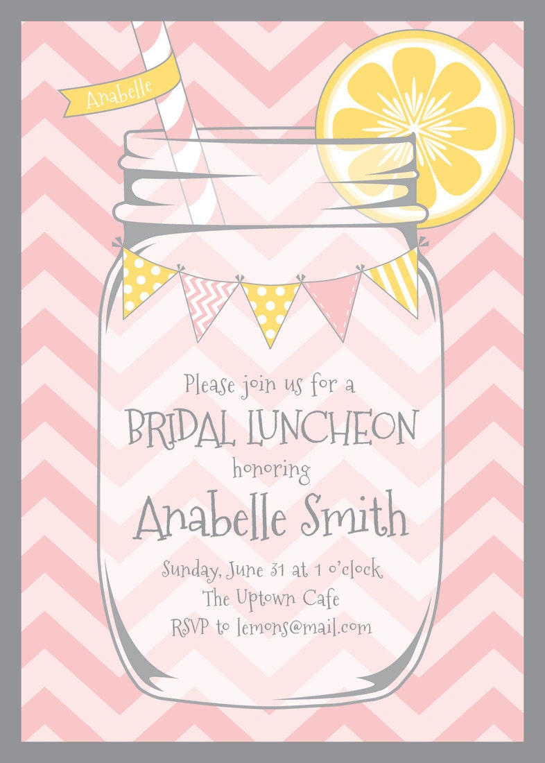 Lemonade Stand Party Invitation - Yellow Chevrons - Mason Jar - Bunting - Pink Lemonade Birthday Party Printable Invite - Bridal Shower -