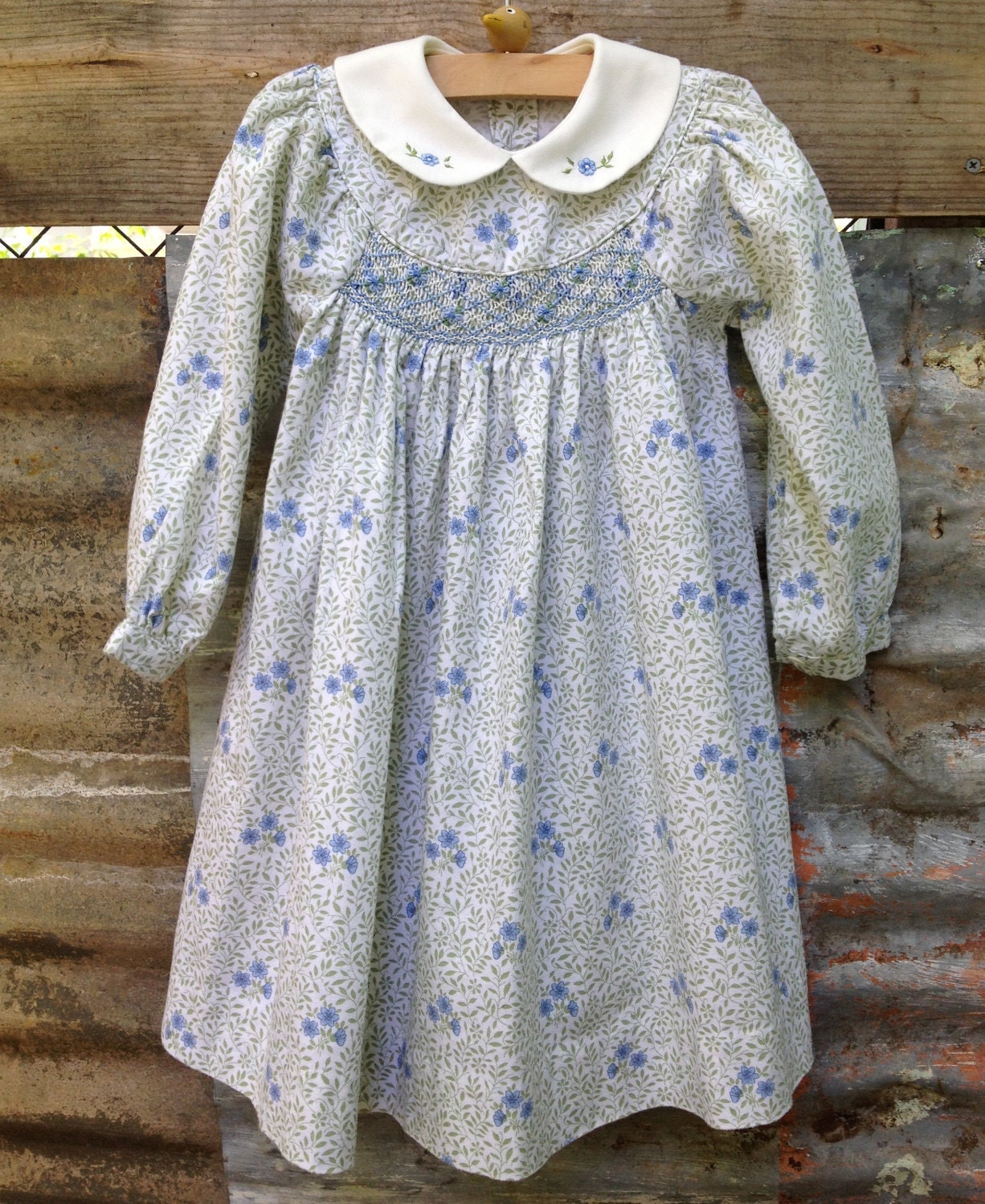 Vintage Blue Floral Cotton Dress Girls Size 2T