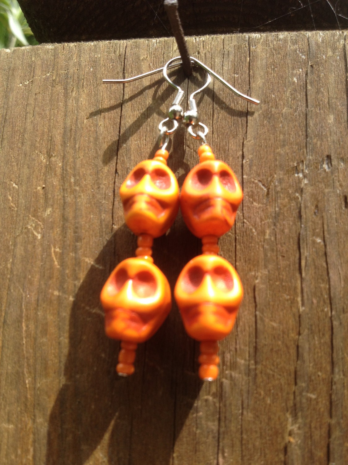 Orange Howlite Skull Earrings
