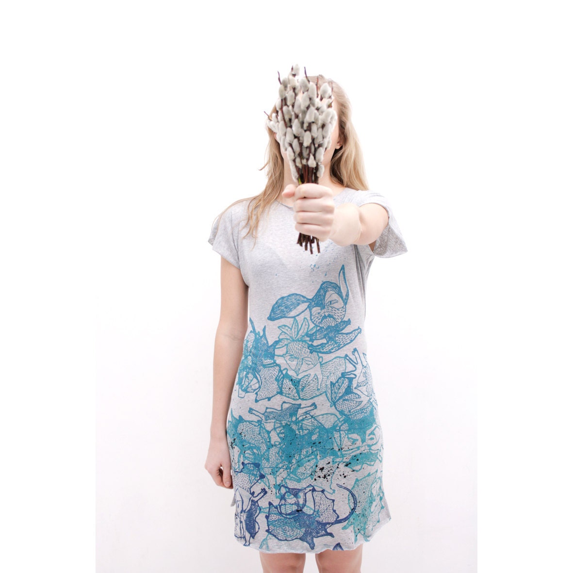 Light grey turquise fancy animal print dress