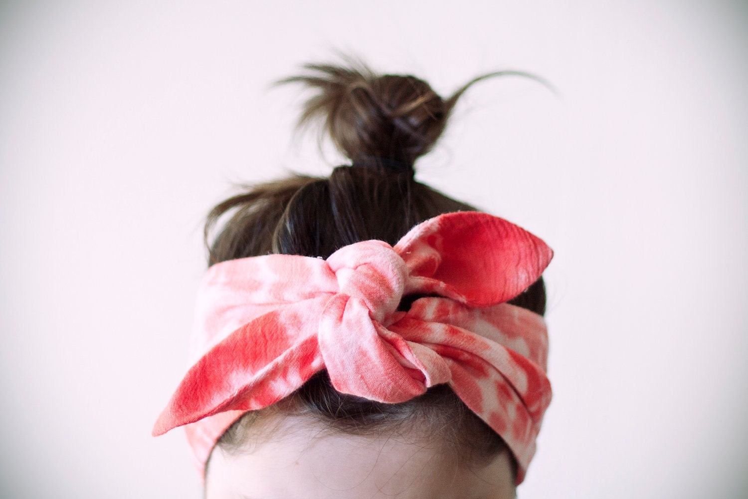 LAST ONE indian cotton fabric, dyed light pink & coral red headband