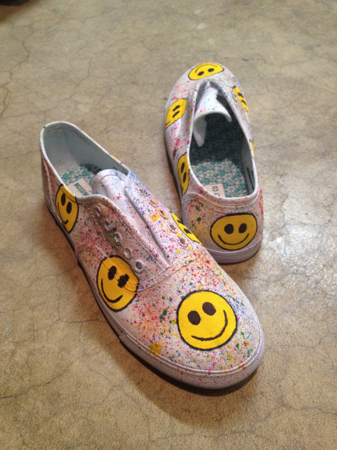Hand-Painted "Happy Face" Canvas Sneakers