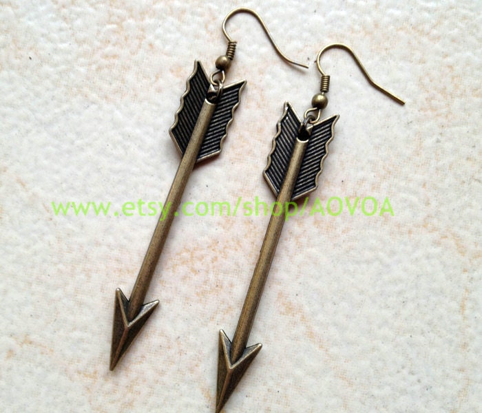 Hunger Games Inspired--Katniss Arrow earrings--In Antique bronze