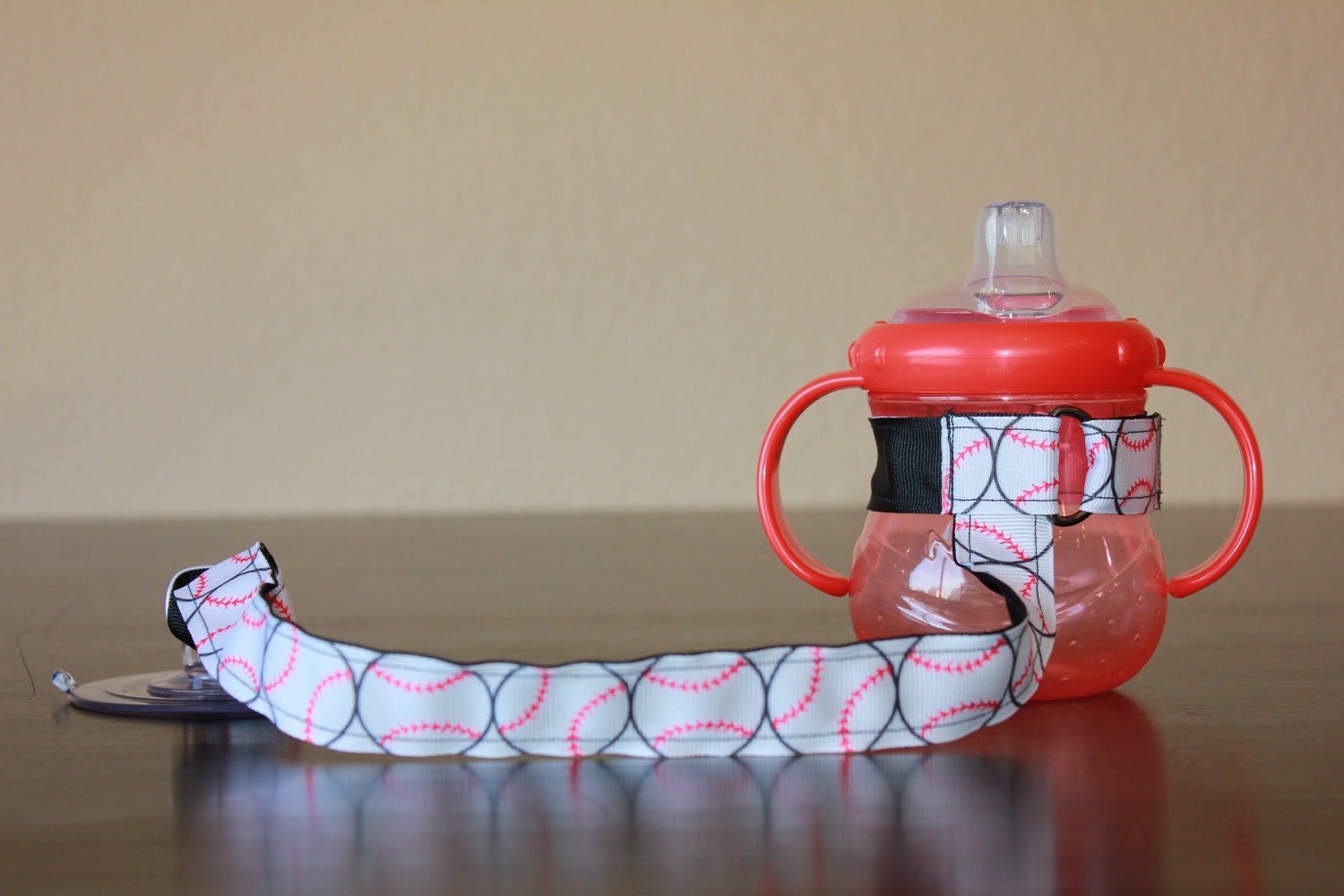 Bottle Tether, Toy Tether, Sippy Strap with Suction Cup-Baseball Print