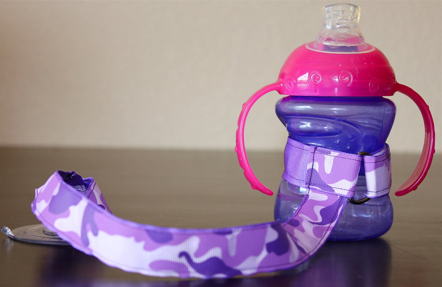 Bottle Tether, Toy Tether, Sippy Strap with Suction Cup- Purple Camo