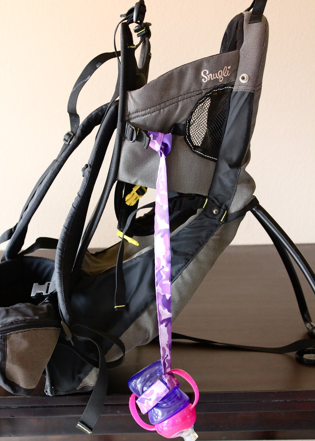 Bottle Tether, Toy Tether, Sippy Strap with Suction Cup- Purple Camo