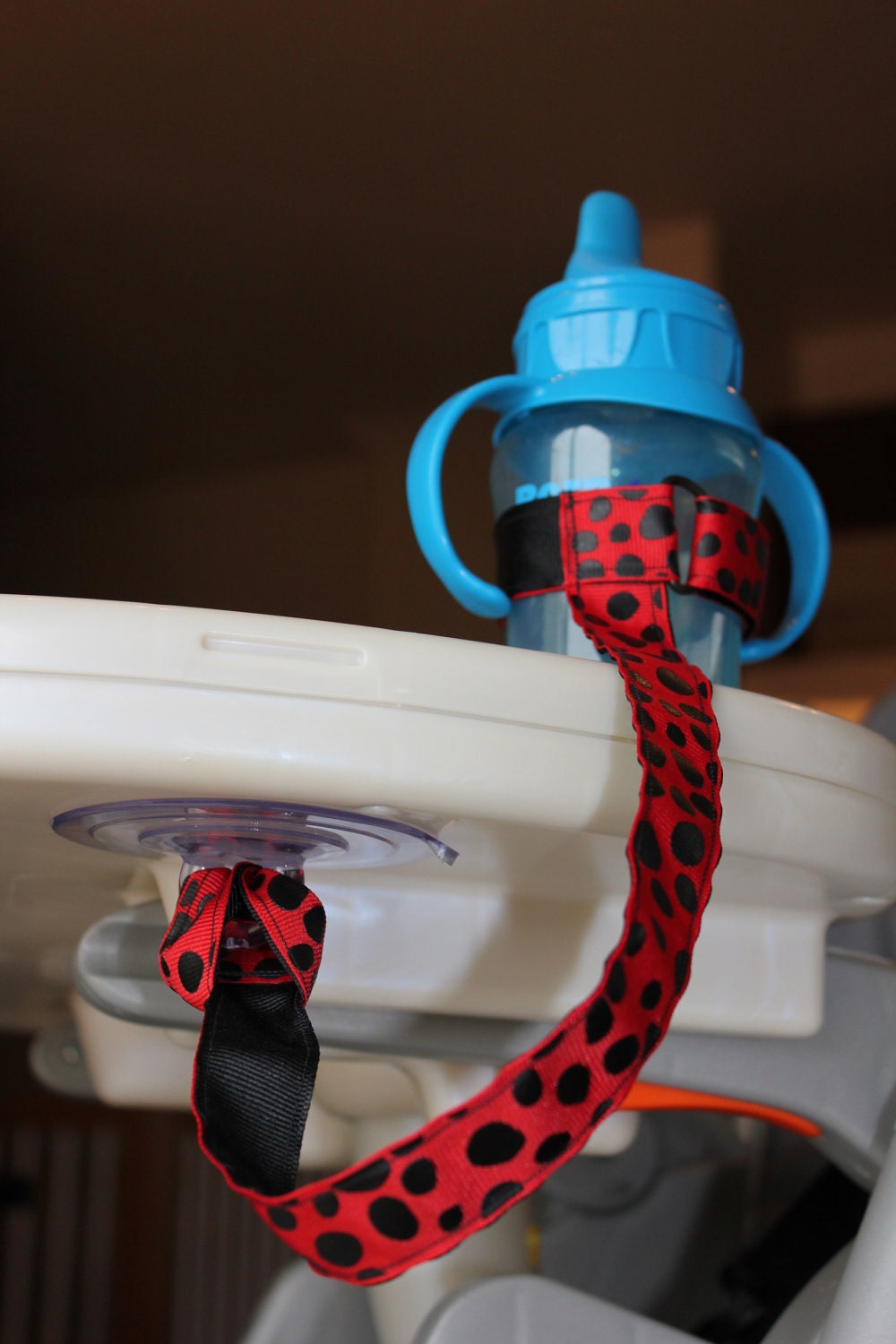 Bottle Tether, Toy Tether, Sippy Strap with Suction Cup-Red Dalmatian Print