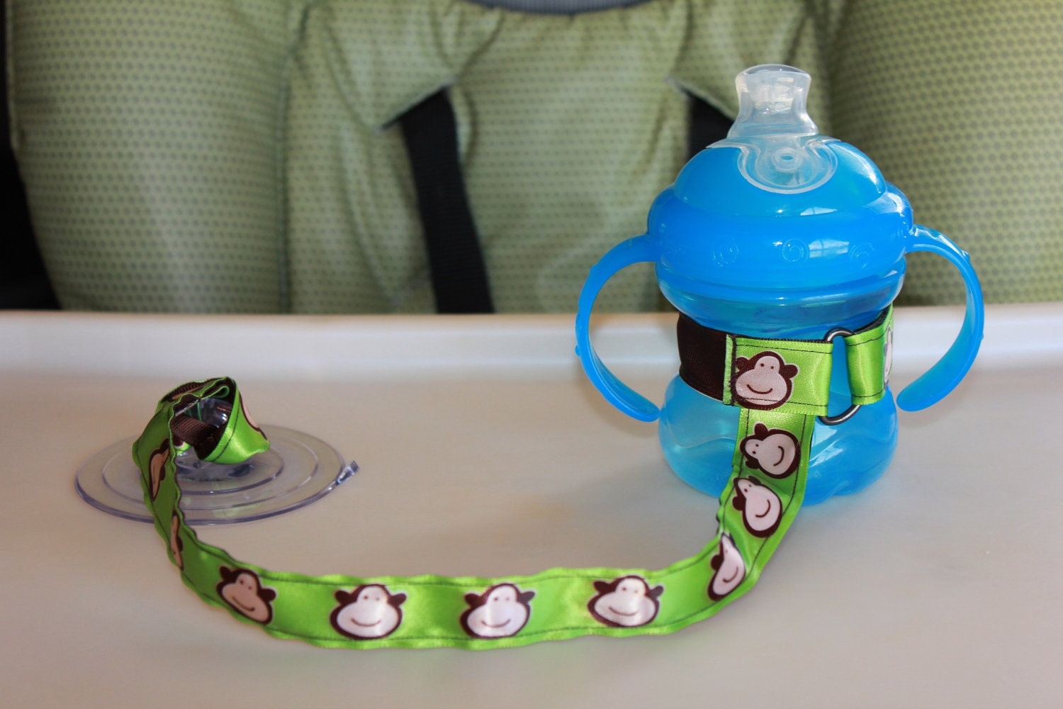 Bottle Tether, Toy Tether, Sippy Strap with Suction Cup-Monkey Print