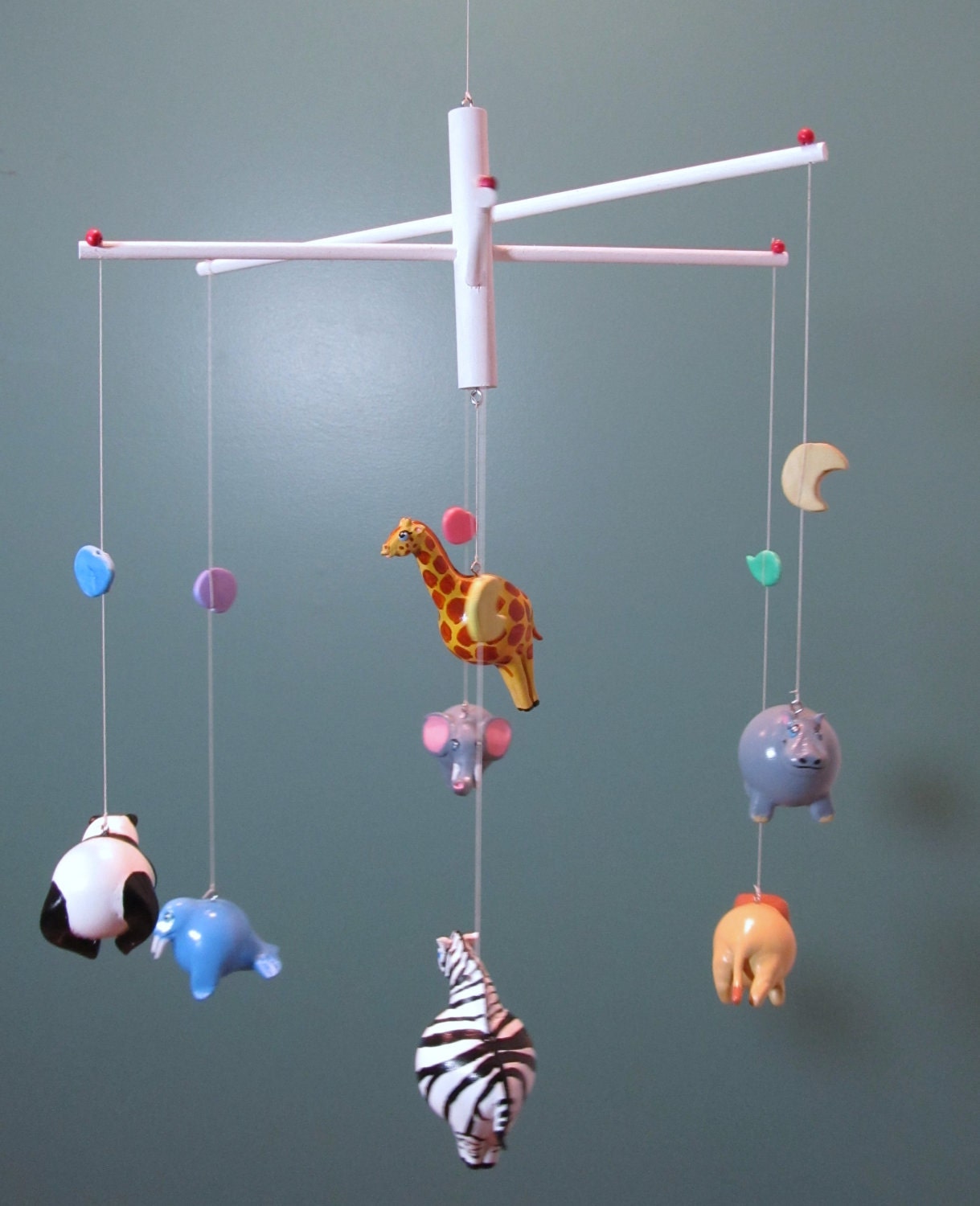 Baby Nursery Zoo Mobile, A unique, modern, CUSTOM 7 zoo animal art mobile colorful LARGE zoo mobile, animal mobile, room decoration