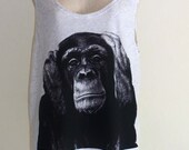Funny Monkey T-Shirt Sound Animal Art Design Animal Tank Top Light Gray T-Shirt Tunic Screen Print Size M
