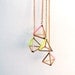 Geometric triangle pyramid pink and gold duster earrings, dangle earrings