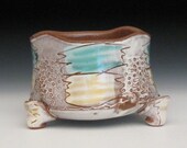footed bowl with texture and patchwork design