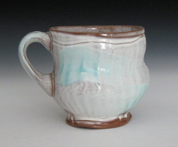 white and copper blue green terra cotta mug