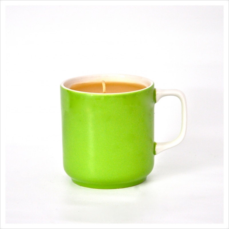 100% Pure Beeswax Candle, Apple Green Vintage Ironstone Teacup