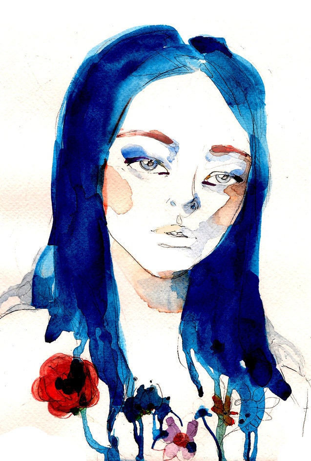 watercolor painting 'Mermaid in blue'