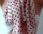 Red - white -polka dot - Cotton  Scarf -Elegant scarf