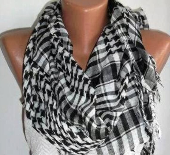 Turkish Scarf - Fashion Shawl - Cotton Scarf - Headband - Necklace Shawl -Black and White