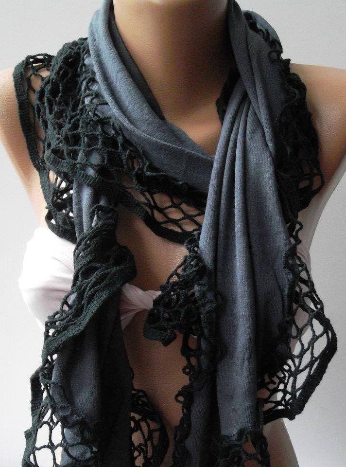 Gorgeous Scarf - Feminine scarf - Fantastic Scarf - Grey - Black Scarf