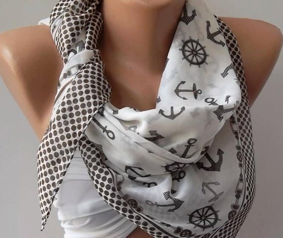 Marine Shawl - Cotton Scarf - Headband - Necklace
