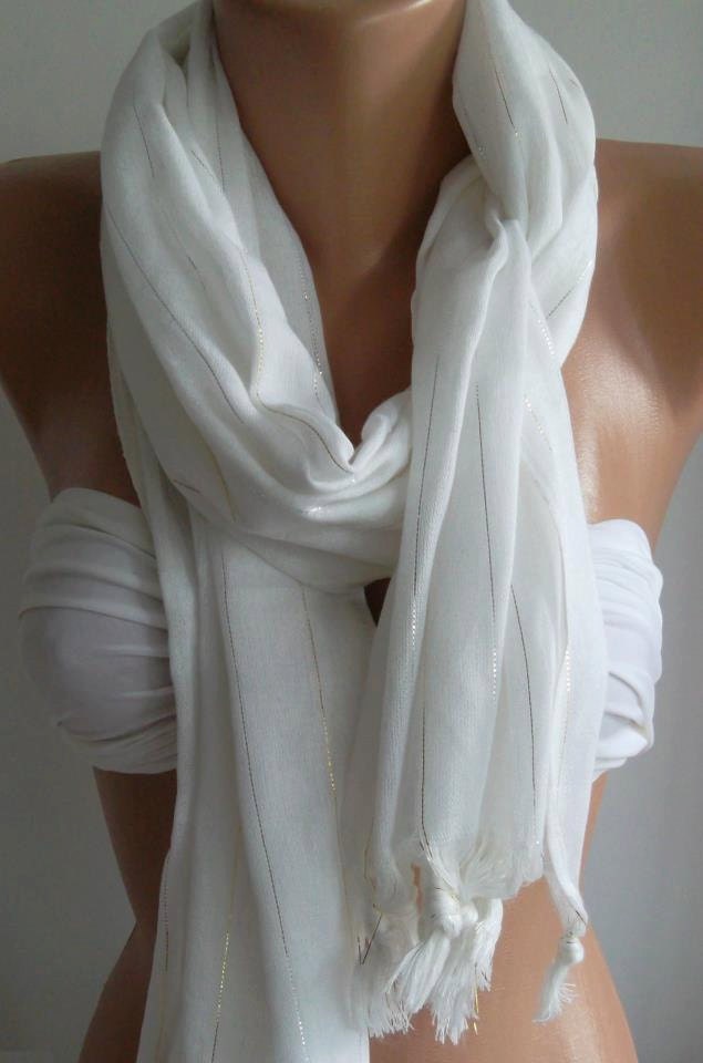 Turkish COTTON Fabric - White --- Elegance   Scarf