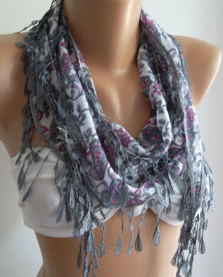Grey - Elegance Shawl with Lacy Edge