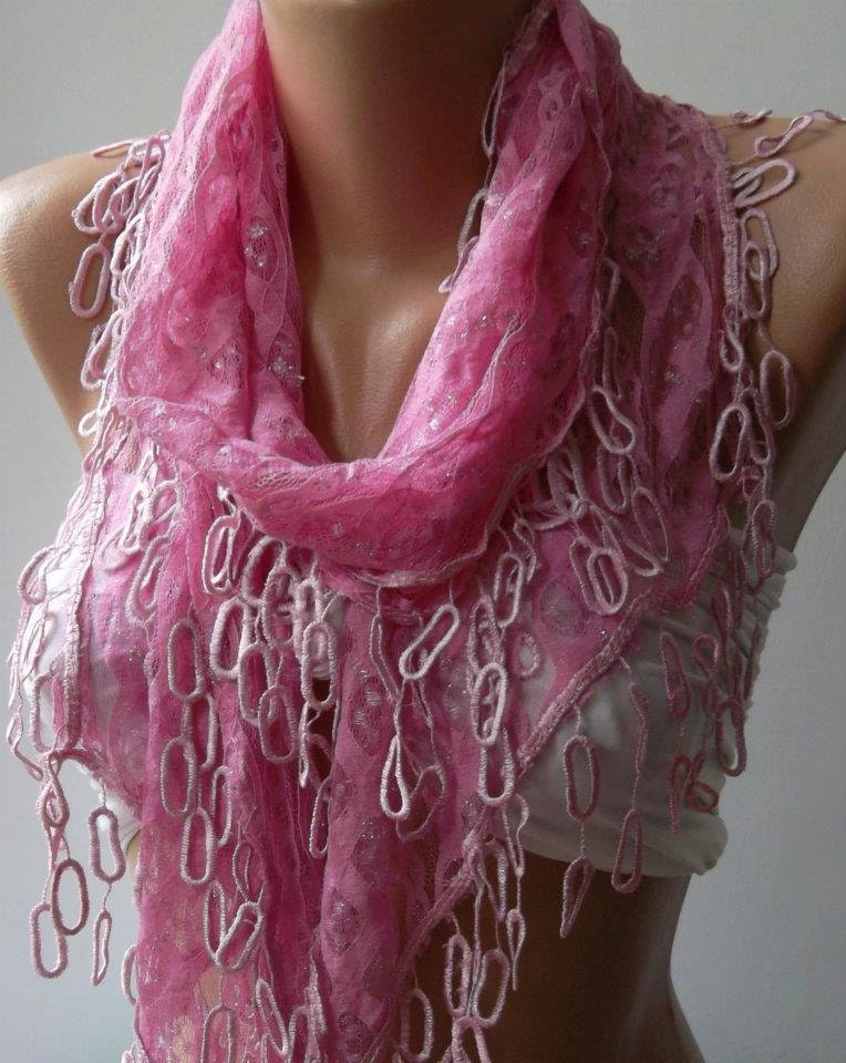 Mother's Day gift  Elegant scarf/shawl pink lace scarf