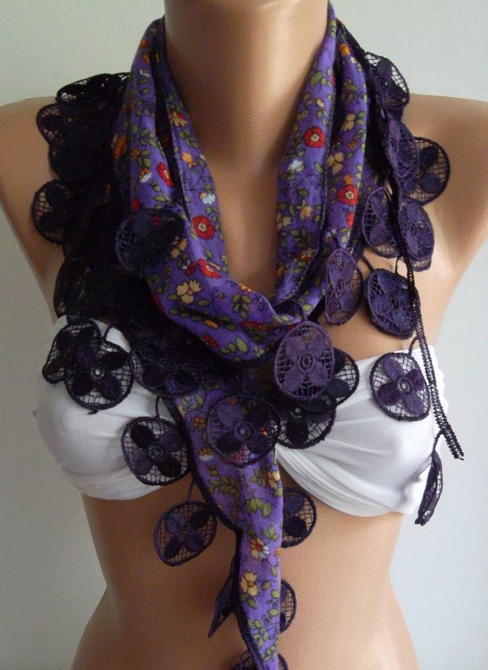 Purple - Elegance Shawl with Lacy Edge