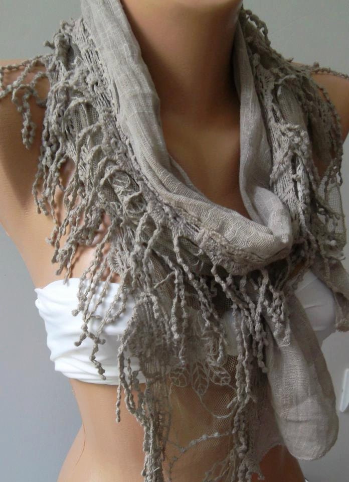 Grey - Elegance Scarf -Shawl ,with Lace Edge.