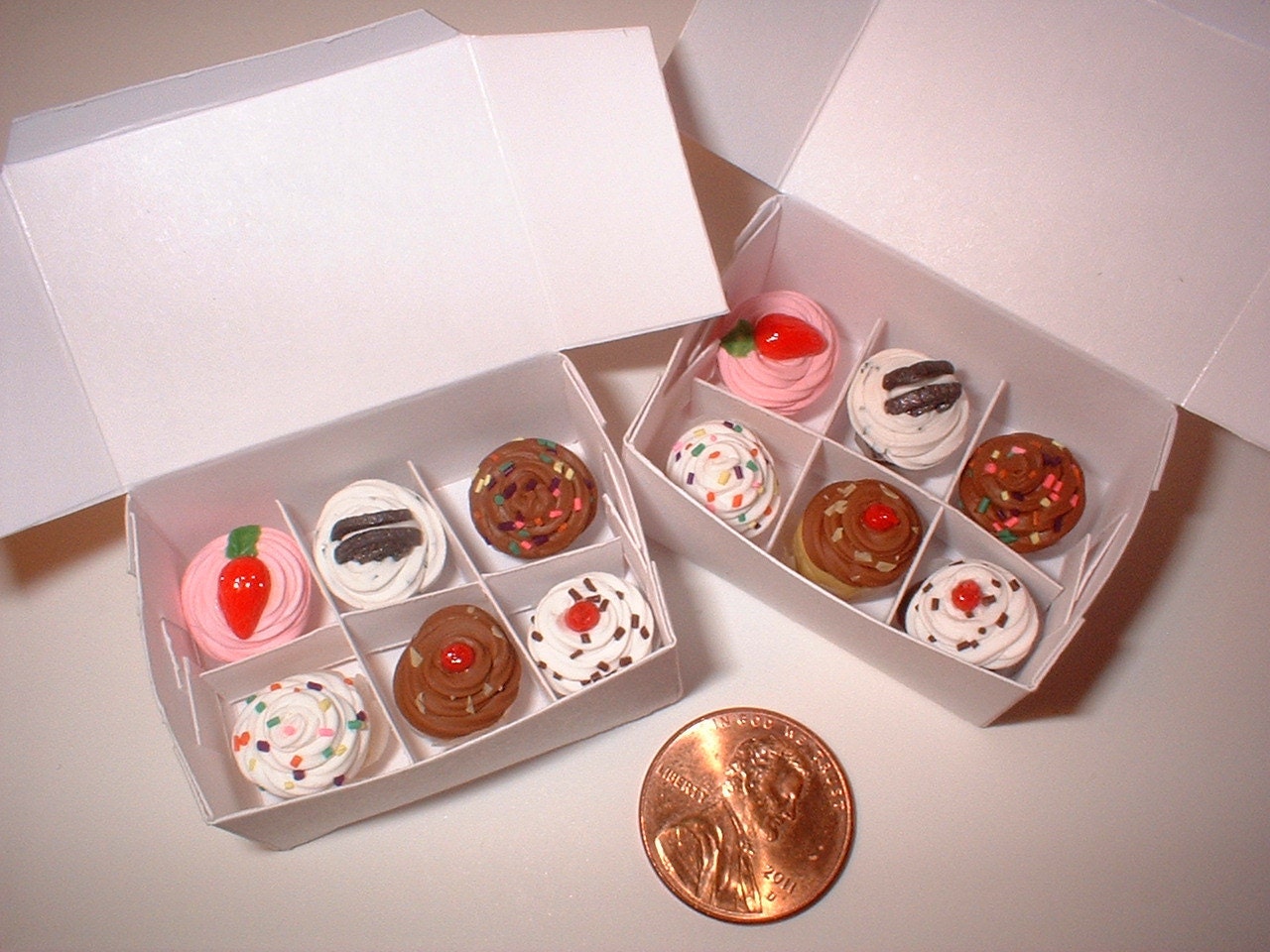 Polymer Clay mini Cupcakes 12 count Play or Hitty Doll Scale Assorted Cupcakes - Made to Order -by TES-