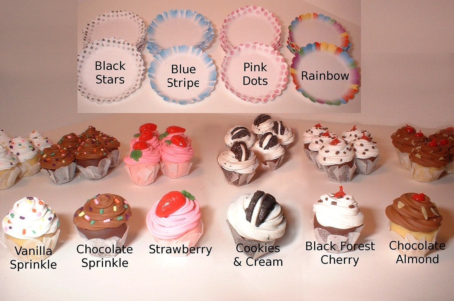 Polymer Clay mini Cheeseburgers and Cupcakes set with napkins and paper plates - Play or Hitty Scale "Party In A Box" -by TES-