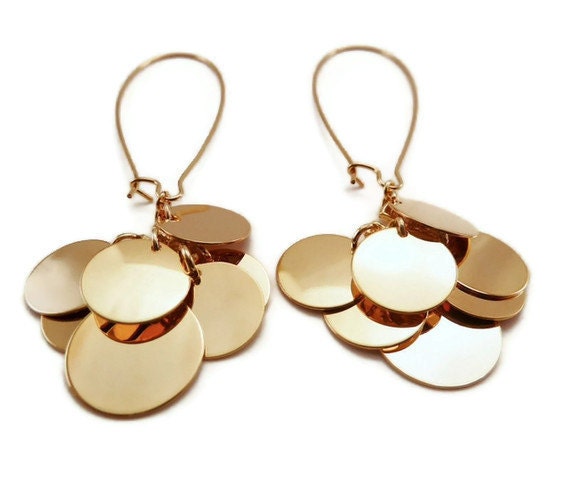 Disc Earrings - Dangle Earrings - Gold Disc Earrings with 22k Gold Plated Long Kidney Wire - Customizable