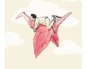 riding a lucky crane / Print of an original illustration