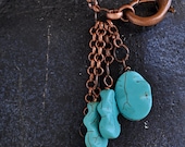 SKY - Necklace Copper  Color Chain Big Clasp Turquoise Beads Sky Light Blue Handmade Jewel