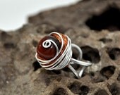 EYE - Brown Semiprecious Stone Wrapped Copper Wire Aluminum Wire Handmade Jewel Ring