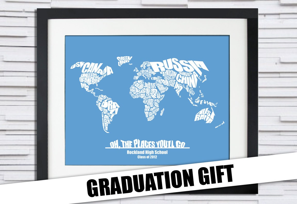 Oh The Places You'll Go - World Word Map - Great Graduation or Baby Shower Gift