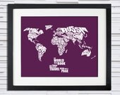 The World is a Book - World Word Map with Travel Quote - 8x10